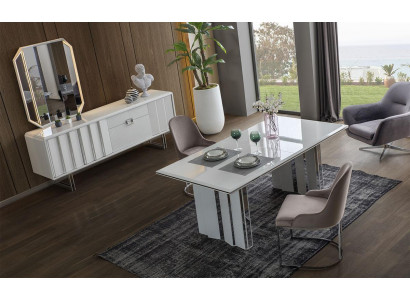 Luxe eetkamerset eettafel + 6x stoelen + dressoir met spiegel Modern Compleet