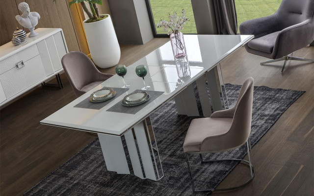 Luxe eetkamerset eettafel + 6x stoelen + dressoir met spiegel Modern Compleet