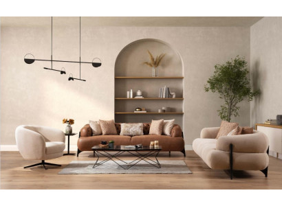 Sofaset 3+3+1 Zits Textiel Houtbank 3 Zitter Modern Fauteuil Nieuw Compleet Set