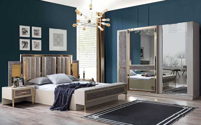 Luxe bed nachtkastje kledingkast 4-delige slaapkamer set modern nieuw.