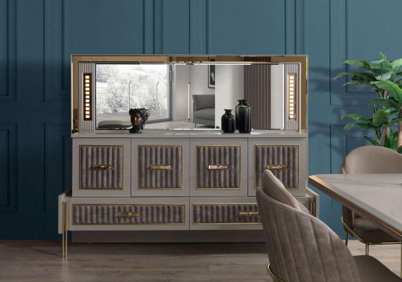 Sideboard Ladekast Dressoir Spiegel Hout Beige Meubels Ontwerp Dressoir
