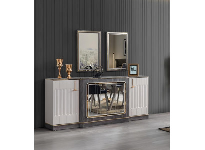 Modern dressoir met 2 spiegels, ontworpen woonkamerm meubels houten ladekast.