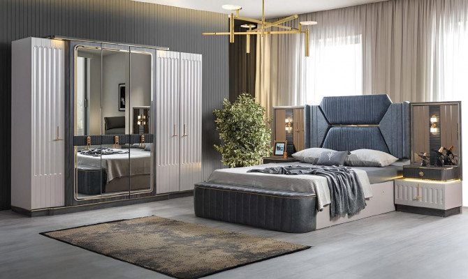 Slaapkamer set Bed 2x Nachtkastjes Kledingkast 4-delig Design Kast