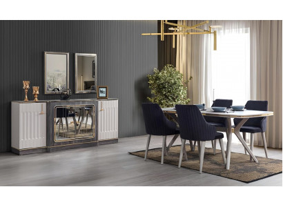 Luxe eetkamerset eettafel + 6 stoelen + dressoir met 2 spiegels nieuw set