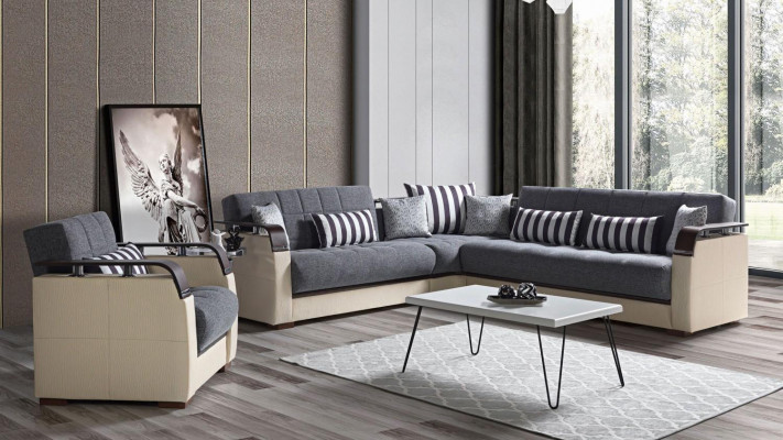 Hoekbank L-vorm + Fauteuil Grijs Compleet Woonkamerset 2-delig. Luxe meubels