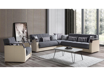 Hoekbank L-vorm + Fauteuil Grijs Compleet Woonkamerset 2-delig. Luxe meubels