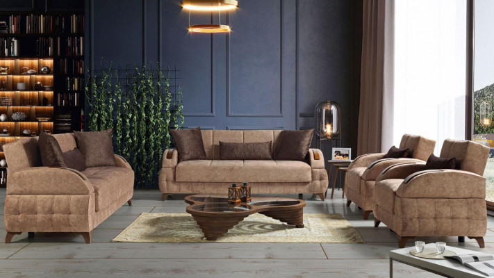 Designer bankstel 3+2+1+1 zits bank gestoffeerde zitkussens bruin set
