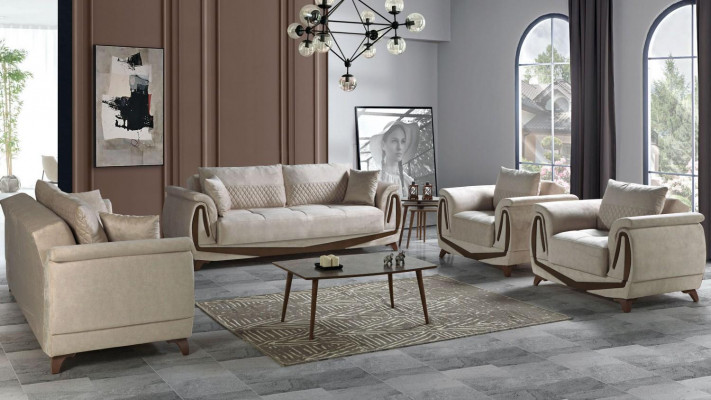 Bankstel 3+2+1+1 hout woonkamer luxe bank modern stof compleet nieuw
