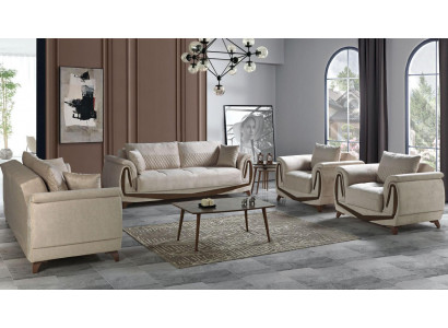 Bankstel 3+2+1+1 hout woonkamer luxe bank modern stof compleet nieuw