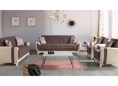 Slaapbank Sofa set 3+2+1+1 Zits Textielbank Fauteuil Complete set Bruin