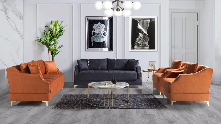 Bankstel 3+2+1+1 zits Woonkamer Set Compleet Textiel Bank Stoel Hout Nieuw