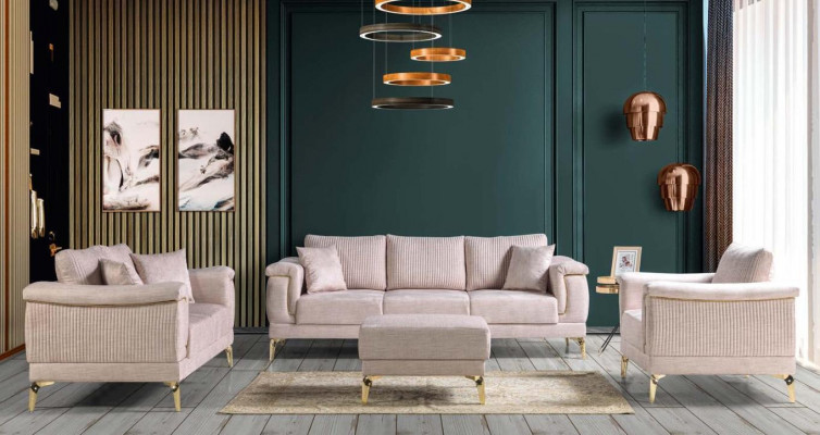 Designer woonkamerset - bankstel set - bankstel 3+2+1+poef beige 4-delig