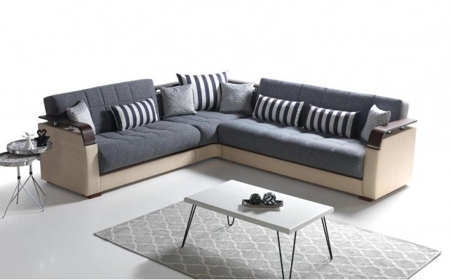 Grijze woonkamer hoekbank L-vorm Modern luxe bankstel Hoekbankhoes