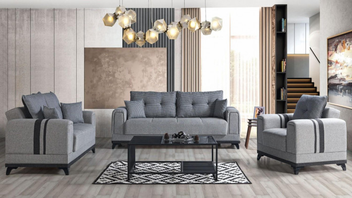 Grijze bankstellen 3+2+1 zits textiel hout bank fauteuil compleet set