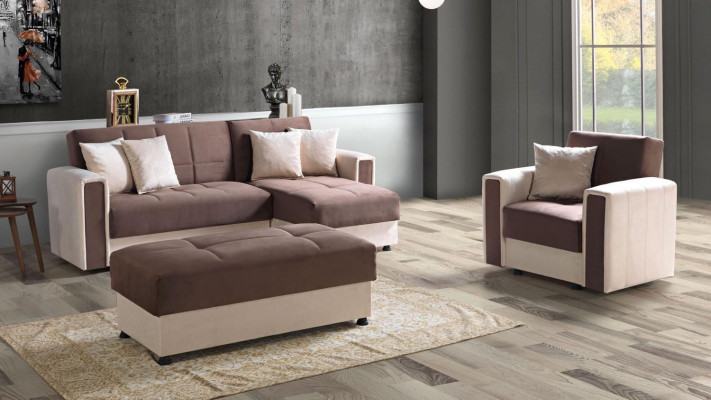 Hoekbank L-vorm Fauteuil Voetenbank Stof Volledig Gestoffeerde Premium Woonkamer Modern