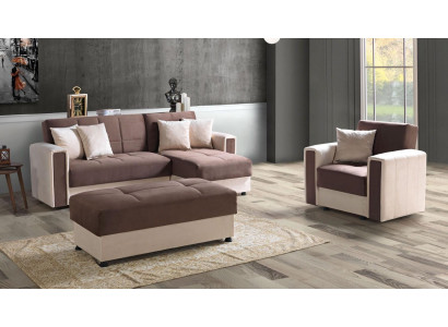 Hoekbank L-vorm Fauteuil Voetenbank Stof Volledig Gestoffeerde Premium Woonkamer Modern