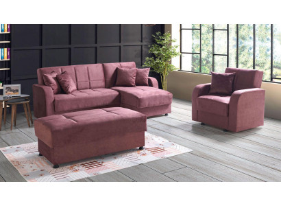Luxe woonkamer set fauteuil hoekbank poef L-vorm Modern Set Volledig Relax
