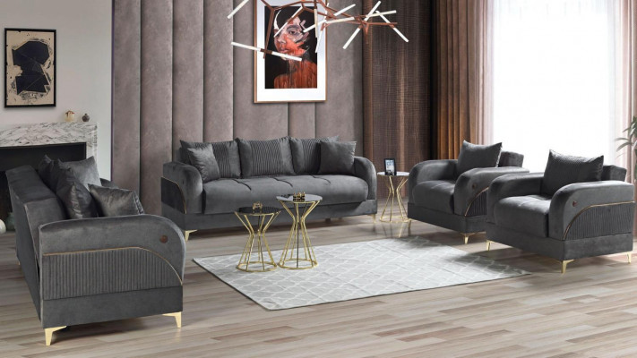 Bankstel 3+2+1+1 zits meubel luxeset Bankstel modern grijs 4-delig