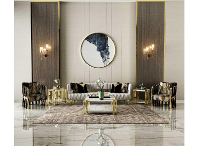 Exclusieve roestvrijstalen bankstel 3-zitsbank x2 fauteuils Elegant meubilair Designerbanken
