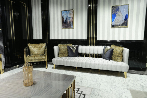 Luxe witte bank van 3 zits met fauteuil Moderne ontwerpmeubels Driepersoonsbank