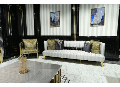 Luxe witte bank van 3 zits met fauteuil Moderne ontwerpmeubels Driepersoonsbank