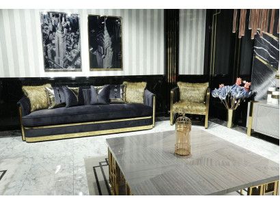 Luxe inrichting woonkamer meubilair, bankstel set 3+1 zitplaatsen, zwarte bankstel.