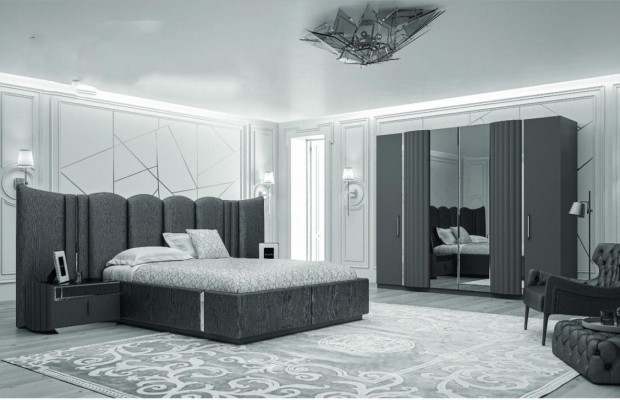 Bed 2x Nightstands Wardrobe 4-piece Bedroom Set Modern Luxury New