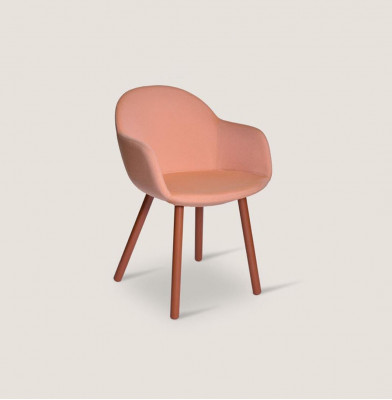 Heldere oranje gestoffeerde stoel met houten poten Ontwerper stoelen Eetkamermeubels