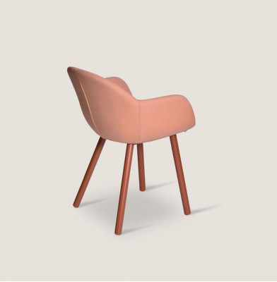 Heldere oranje gestoffeerde stoel met houten poten Ontwerper stoelen Eetkamermeubels
