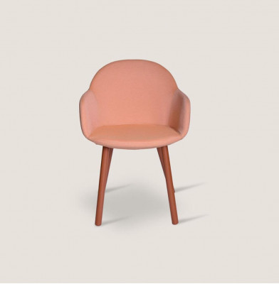 Heldere oranje gestoffeerde stoel met houten poten Ontwerper stoelen Eetkamermeubels