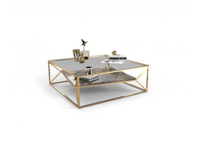 Moderne marmeren woonkamer salontafel met luxe roestvrijstalen tafel en glazen blad