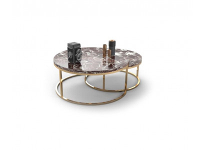 Luxe marmeren salontafel + bijzettafel set Ronde woonkamertafels 2-delig
