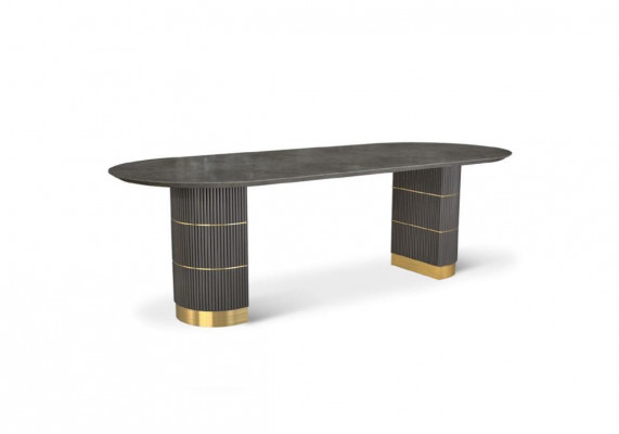 Grijze design eettafel eetkamer meubels met metalen poten houten frame tafel