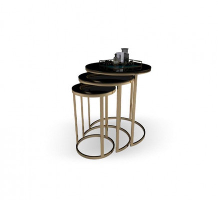 Tafel Zwarte bijzettafel Set 3x salontafels Ronde vorm Woonkamer Tafels