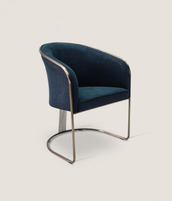 Blauwe RVS fauteuil Luxe eenzitter gestoffeerde stoel met armleuningen Luie stoel