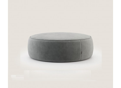 Grijze ronde zitpoef luxe poef slaapkamer meubilair bijzettafel