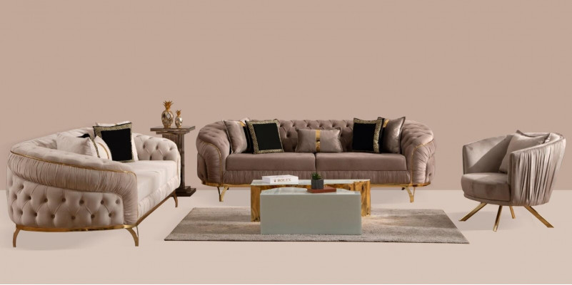 Chesterfield bankstel 3-zits design gestoffeerde bankstel set
