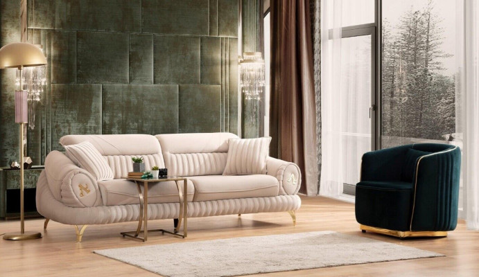 Bankstel met 3 zitplaatsen en fauteuil, wit elegant modern luxe design meubel.
