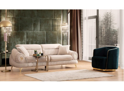Bankstel met 3 zitplaatsen en fauteuil, wit elegant modern luxe design meubel.