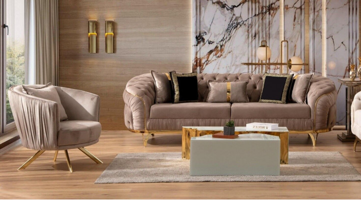 Luxe bankstel 3-zits textiel Designer Chesterfield bank Modern