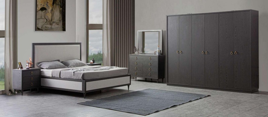 Slaapkamerset Moderne Luxe Bed 2x Nachtkastjes Ladekast met Spiegel