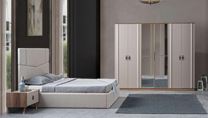 Bed 2x Nightstands 4 pcs. Wardrobe Bedroom Set Luxury Beds