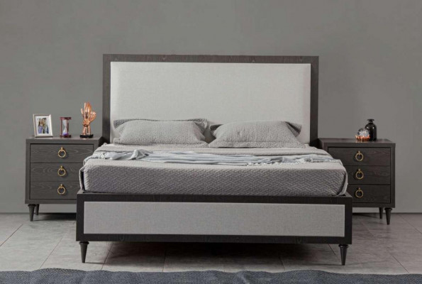 Slaapkamer set Grijs Bed Ontwerp Modern Luxe 2x Nachtkastjes 3-delig Nieuw
