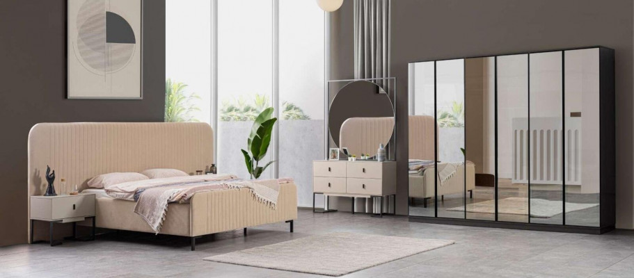 Slaapkamerset Bed 2x Nachtkastjes Kaptafel Designer Meubels 5-delig.