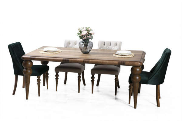 Klassieke eetkamer houten set Eettafel 6x Gestoffeerde stoelen 7-delig set