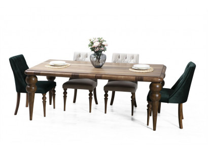 Klassieke eetkamer houten set Eettafel 6x Gestoffeerde stoelen 7-delig set