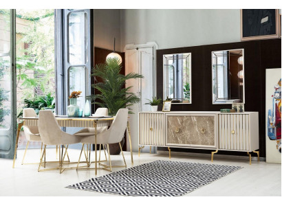 Stijlvolle eetkamerset luxeset ontwerptafel met 6 stoelen.
