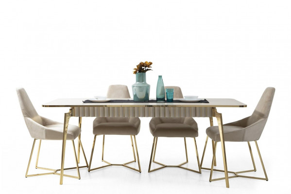 Stijlvolle eetkamerset luxeset ontwerptafel met 6 stoelen.