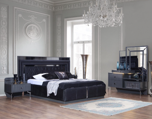 Compleet Zwarte Slaapkamerset Luxe Tweepersoonsbed Nachtkastjes 4-delig