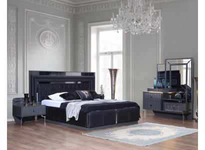 Compleet Zwarte Slaapkamerset Luxe Tweepersoonsbed Nachtkastjes 4-delig